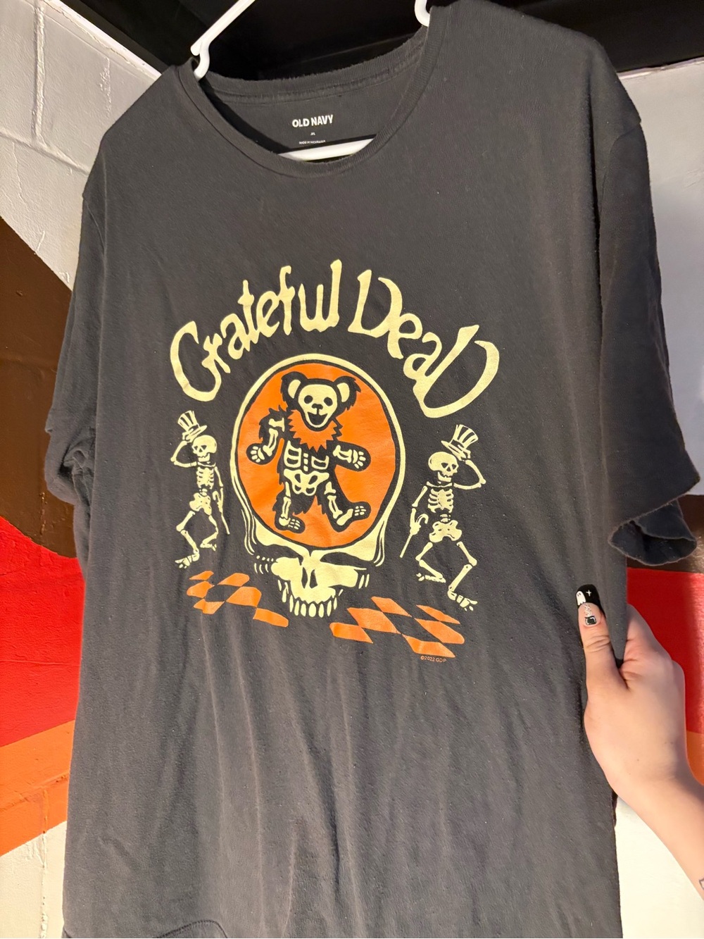 Old Navy Black Grateful Dead Graphic Tee with Orange and Cream Artwork